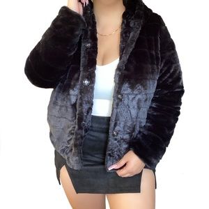 Black Faux Fur Hoodie Coat